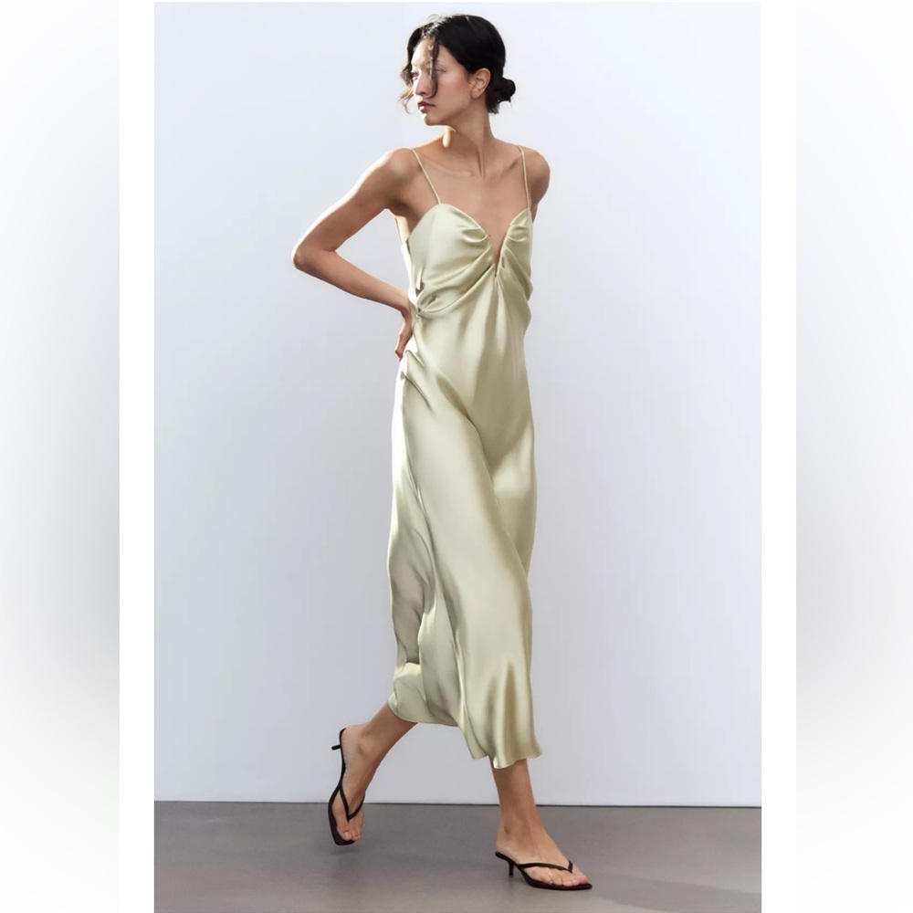 ZARA SATIN SWEETHEART MIDI DRESS - NEW